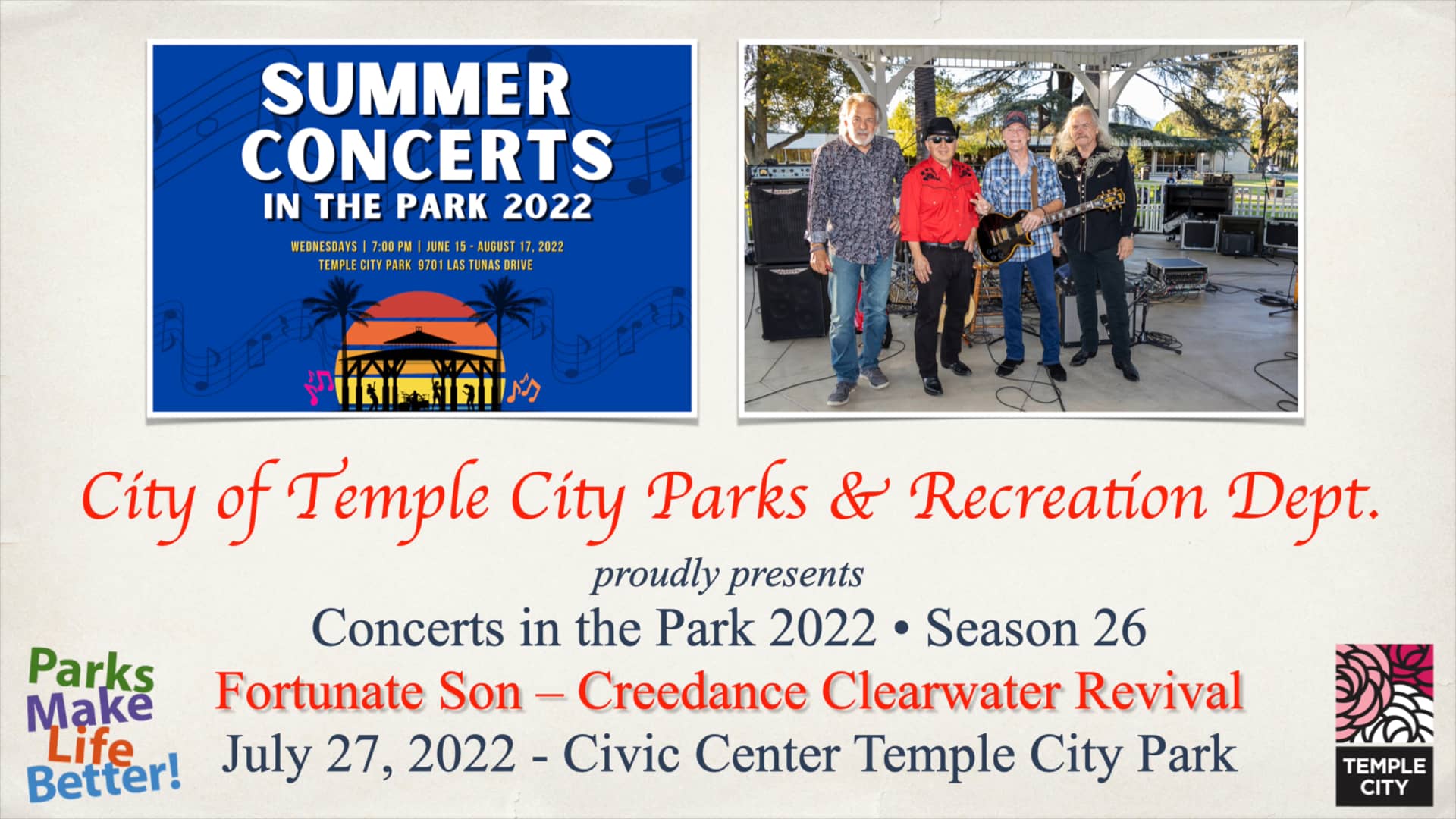 July 27, 2022 Temple City Parks & Recreation Summer Concerts