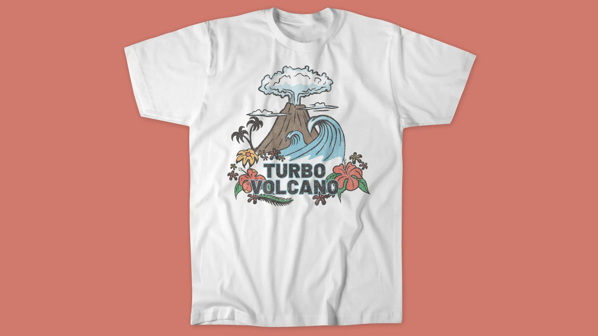 Turbo Volcano “Retro Tropical Explosion” Island Design T-Shirt 