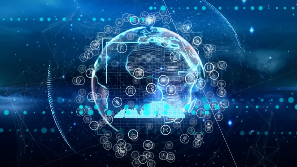 Animation of data processing with diverse people portraits and numbers ...
