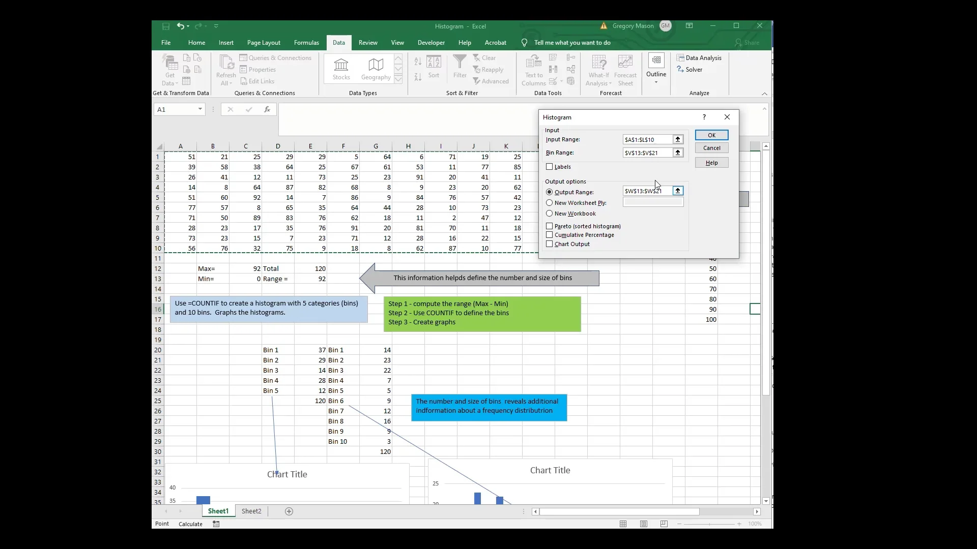 Histograms with the Data Analysis ToolPak on Vimeo