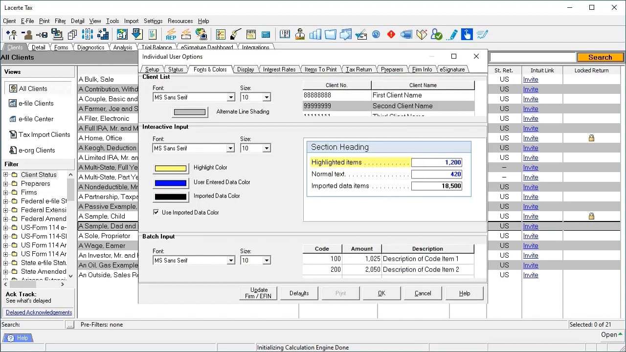 Lacerte Tax Software - Intuit - Lacerte - Clients Display, Fonts and ...