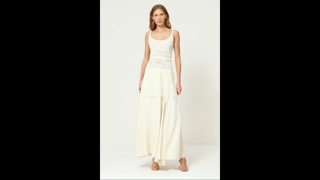 VESTIDO MIDI TRICO TRANSPARENCIA COM SAIA DE CREPE ALOCACIA