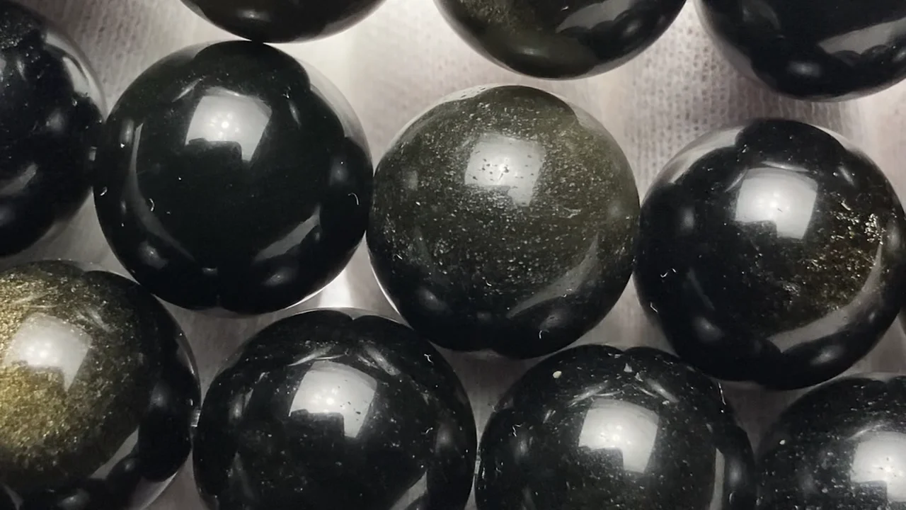 ゴールデンオブシディアン（産地・メキシコ） ラウンド14mm 1連（約