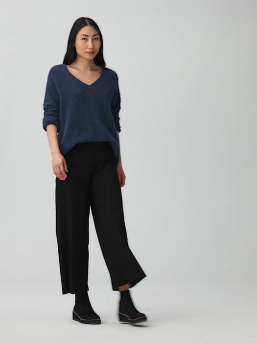 Eileen Fisher Washable Stretch Crepe Wide-leg Pant in Black