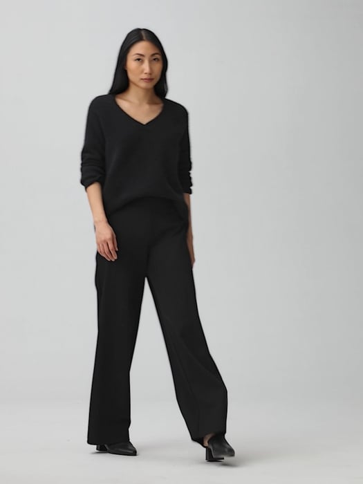 Eileen Fisher Womens Large Pants Black Stretch Jersey Pull On Casual Lounge