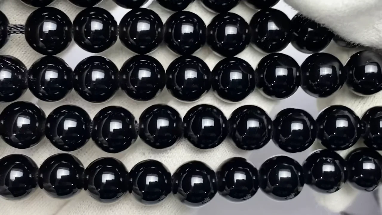 動画】チベット産モリオン(黒水晶)AAA ラウンド8mm 【2mm穴】 半連/1連
