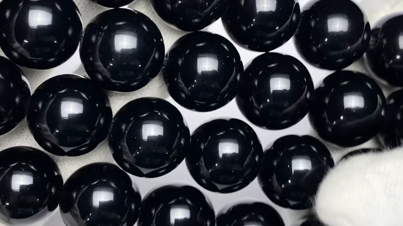 動画】チベット産モリオン(黒水晶)AAA ラウンド14mm 【2mm穴】 1