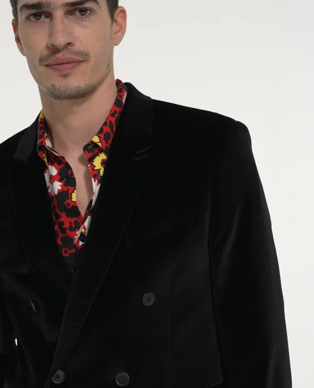 Mens black velvet hot sale double breasted blazer