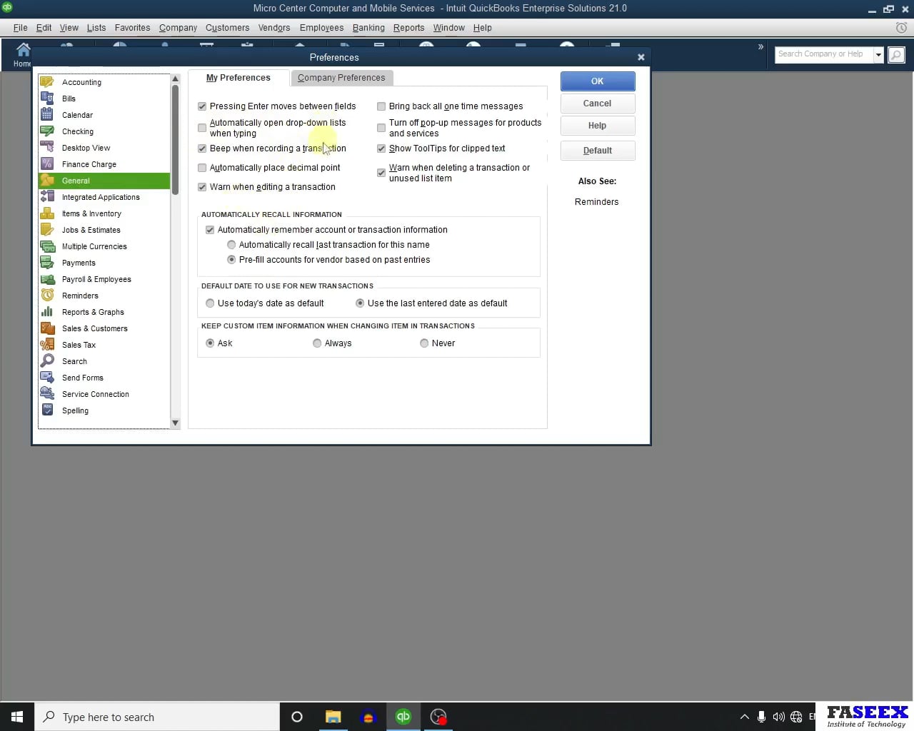 Quickbook Enterprise Preference Part Two9 on Vimeo