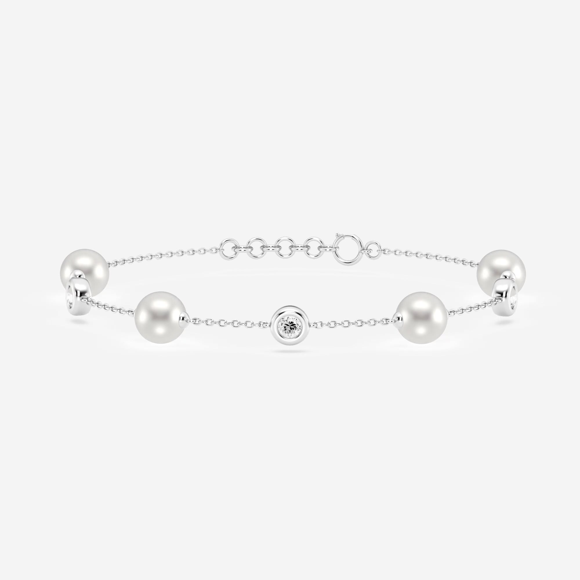 product video for 6.5 - 7.0 mm Cultured Freshwater Pearl and 1/2 ctw Lab Grown Diamond Alternating Adjustable Chain Bracelet - 7-8 Inches