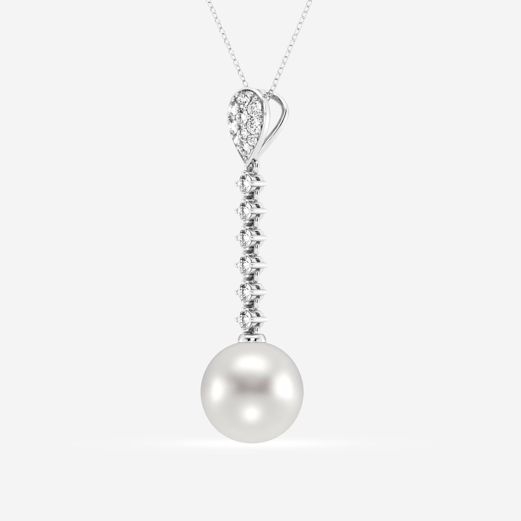 product video for 9.5 - 10.0 mm Cultured Freshwater Pearl and 1/2 ctw Lab Grown Diamond Linear Fashion Pendant