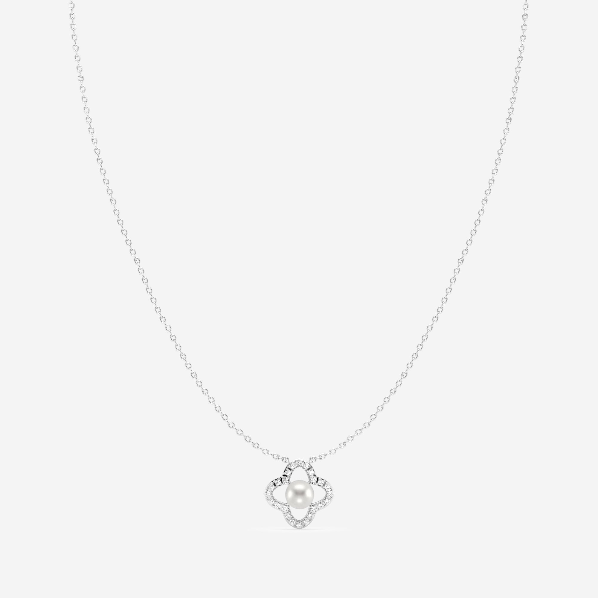 product video for 4.5 - 5.0 mm Cultured Freshwater Pearl and 1/8 ctw Lab Grown Diamond Clover Fashion Necklace