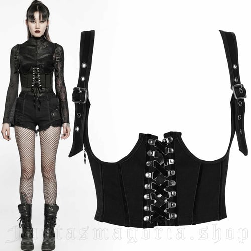Women`s Punk black underbust corset harness vest.