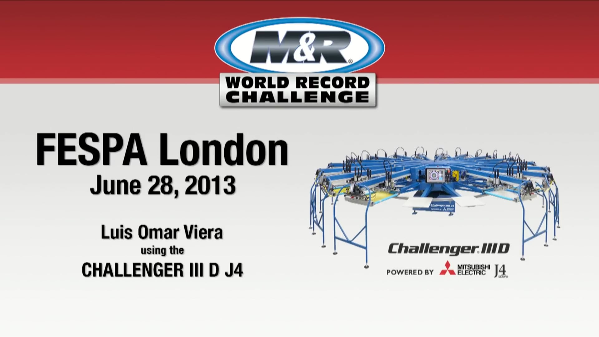 T-shirt screen printing record shattered by M&R Challenger III D J4 automatic screen printing press