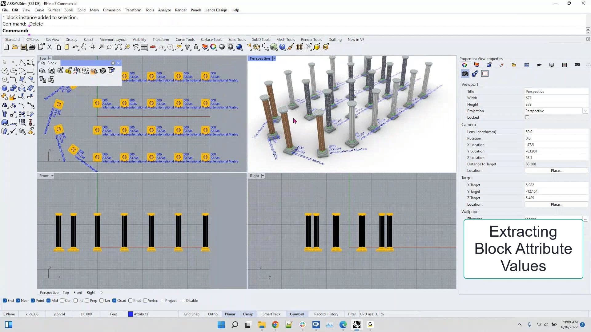 Rhino Block Tutorial - 08 Extracting Block Attribute Values on Vimeo