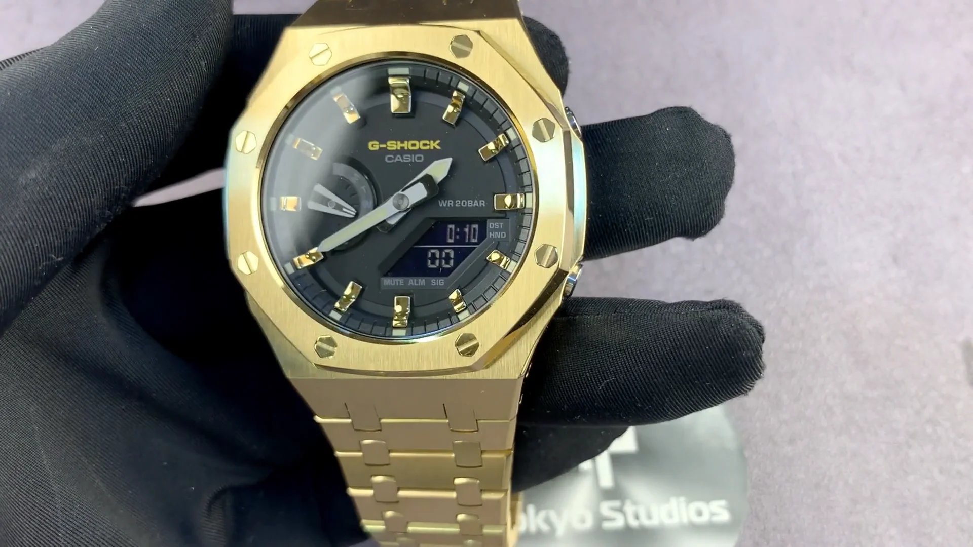 G-SHOCK Mod with Yellow Gold Stainless Steel Bracelet, Black G-SHOCK Mod with Yellow Gold Stainless Steel Bracelet, Black