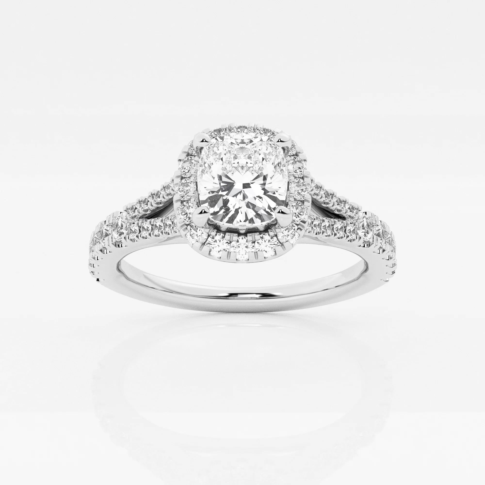 product video for 1 1/5 ctw Cushion Lab Grown Diamond Split Shank Halo Engagement Ring