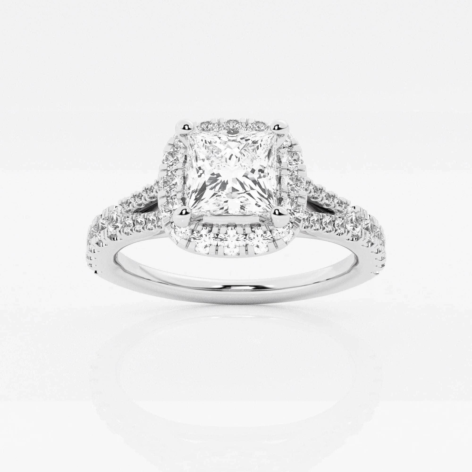 product video for 1 1/5 ctw Princess Lab Grown Diamond Split Shank Halo Engagement Ring