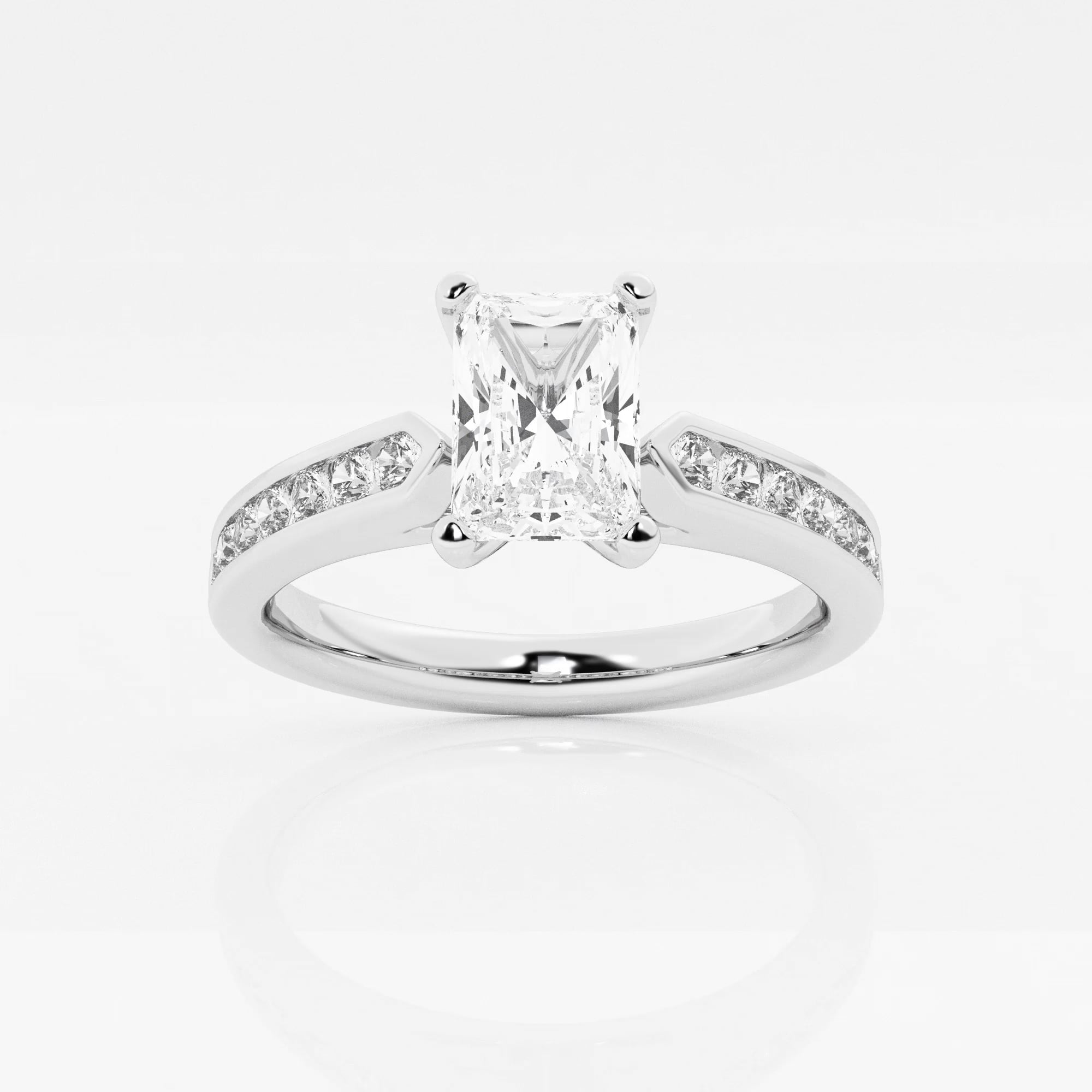product video for 1 1/4 ctw Radiant Lab Grown Diamond Engagement Ring with Channel Set Side Accents