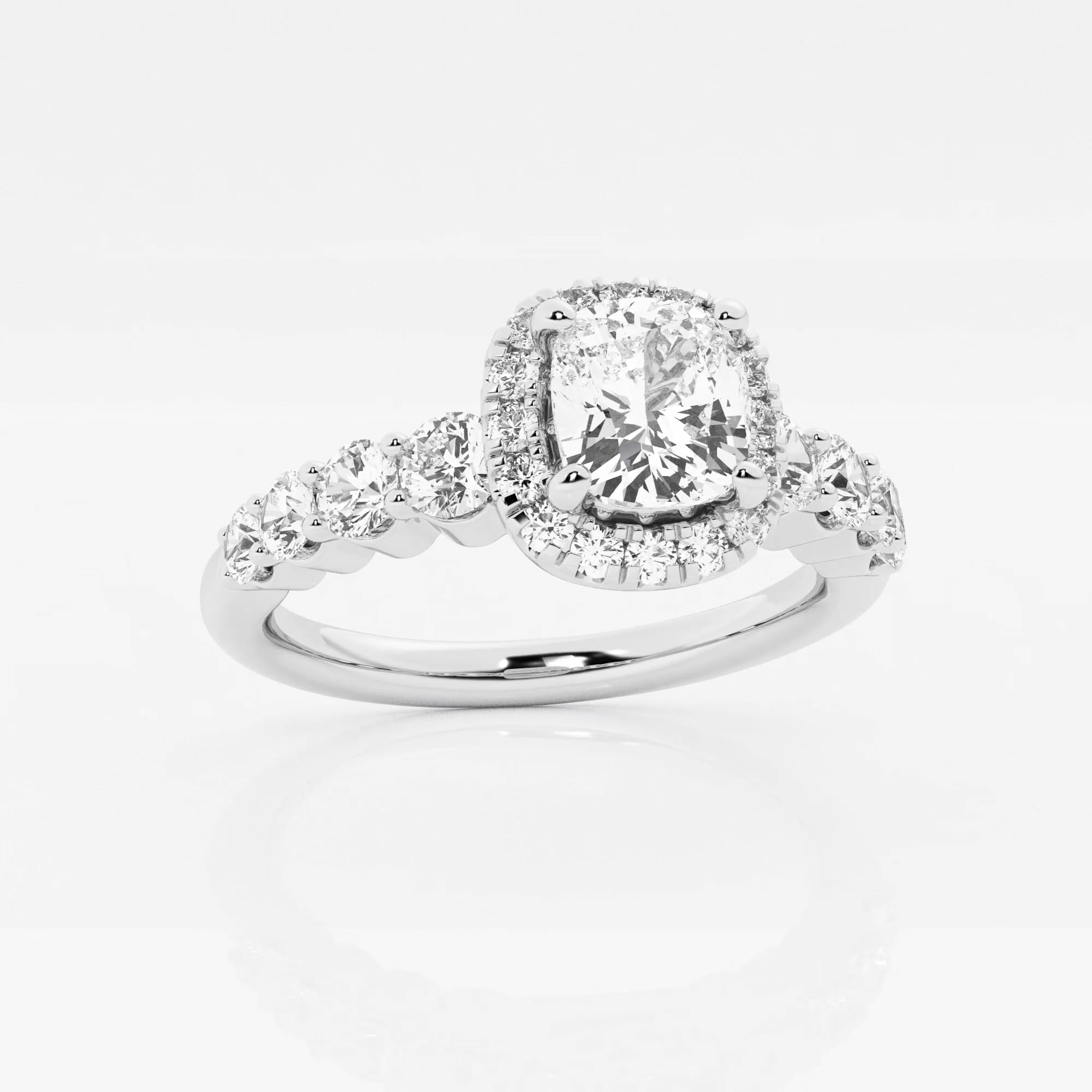 product video for 1 2/5 ctw Cushion Lab Grown Diamond Graduated Halo Engagement Ring