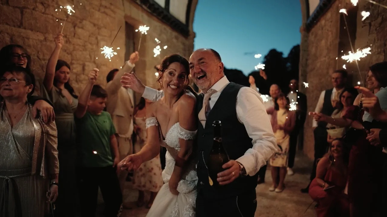 Deano & Lou wedding film still, Clearwell Castle