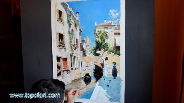 Rubens Santoro | A Woman Carrying Water beside a Venetian Canal | Painting Reproduction Video | TOPofART