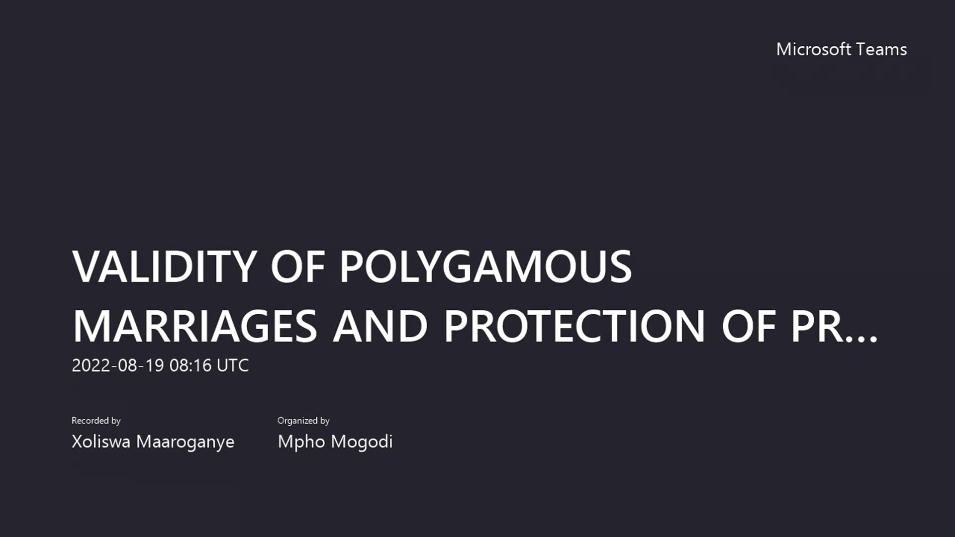 VALIDITY OF POLYGAMOUS MARRIAGES AND PROTECTION OF PROPRIETARY