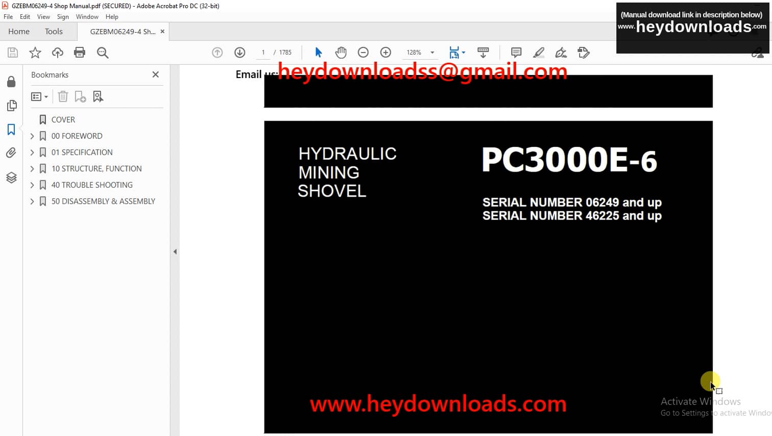 KOMATSU PC3000E-6 EXCAVATOR HYDRAULIC MINING SHOVEL SHOP MANUAL 06249 ...