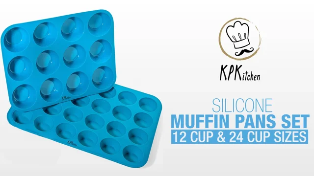 Silicone Muffin Pan & Mini Cupcake Pan Set. 12 & 24 Mini