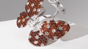 6.25 ct. t.w. Garnet and 1.80 ct. t.w. White Topaz Butterfly Double Ring in Sterling Silver