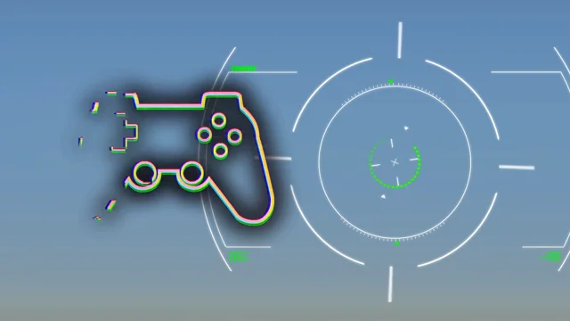 Animation of game controller joystick with hud processing on blue