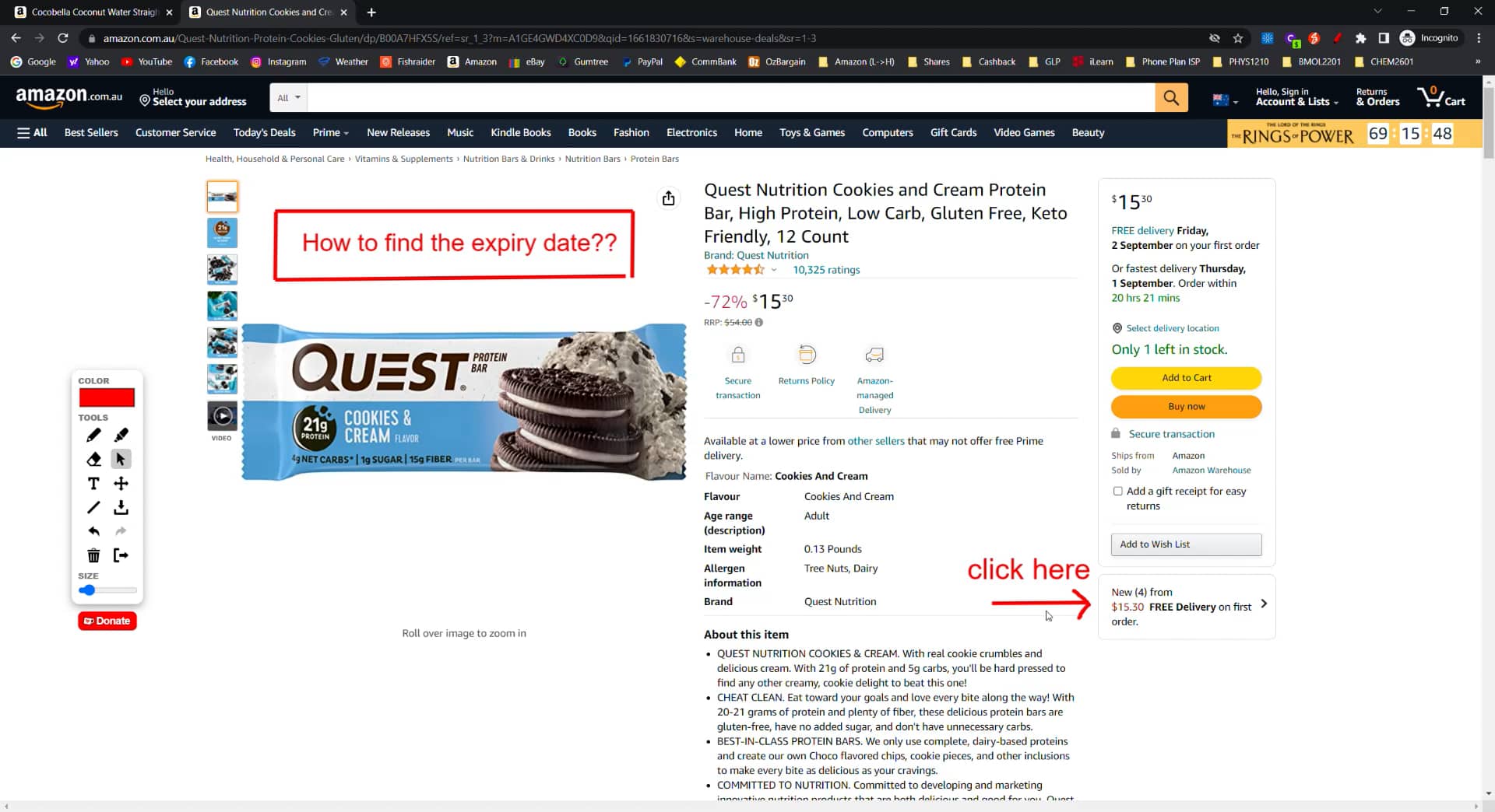 [Chrome Web] Amazon Warehouse How to find expiry date on Vimeo