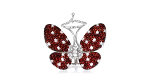 6.25 ct. t.w. Garnet and 1.80 ct. t.w. White Topaz Butterfly Double Ring in Sterling Silver
