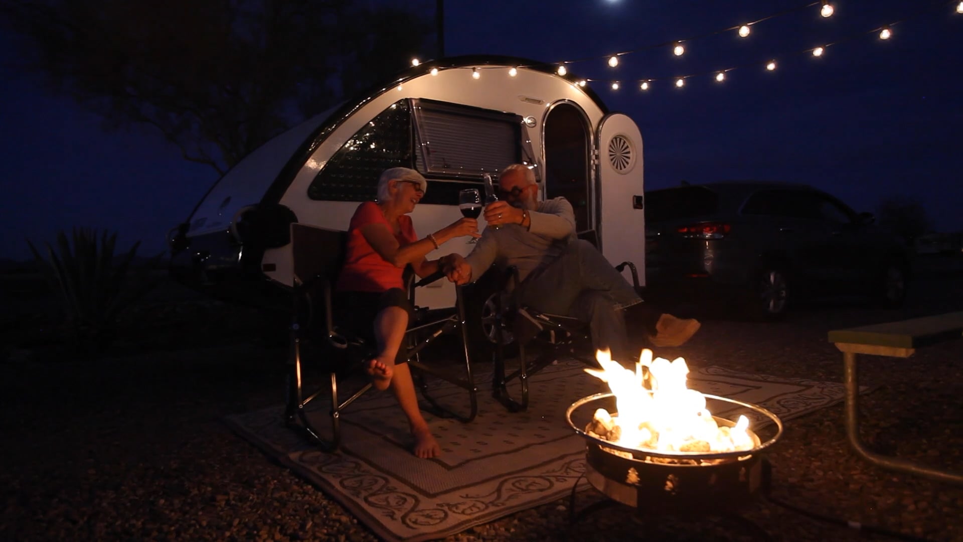 Happy Campers Live Here Squirrel Roasting Campfire Marshmallows RV Motorhome Cam