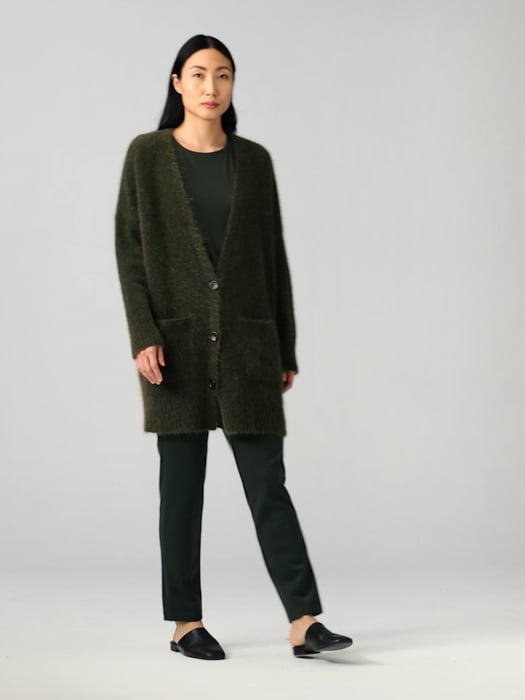 Mohair Plush Melange V-Neck Cardigan | EILEEN FISHER