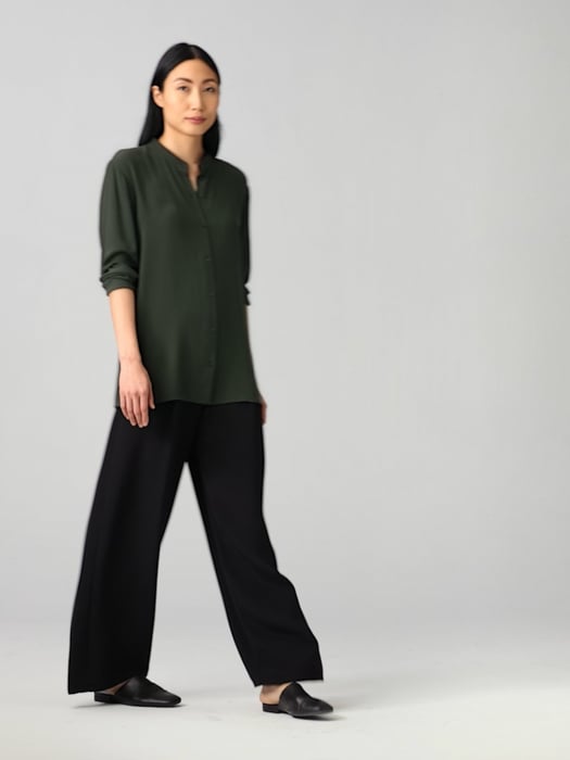 Silk Georgette Crepe Mandarin Collar Shirt | EILEEN FISHER Silk Georgette Crepe Mandarin Collar Shirt | EILEEN FISHER
