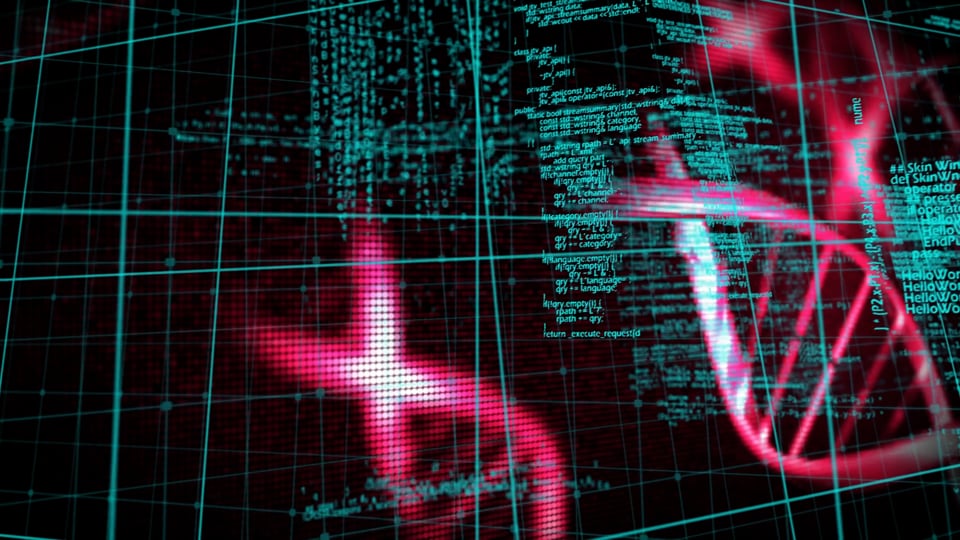 Animation of computer data with grid and rotating dna helix Video from ...