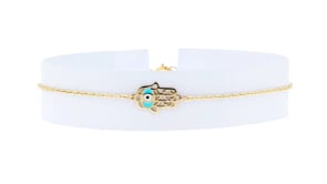 Italian Multicolored Enamel Hamsa Hand Bracelet in 14kt Yellow Gold