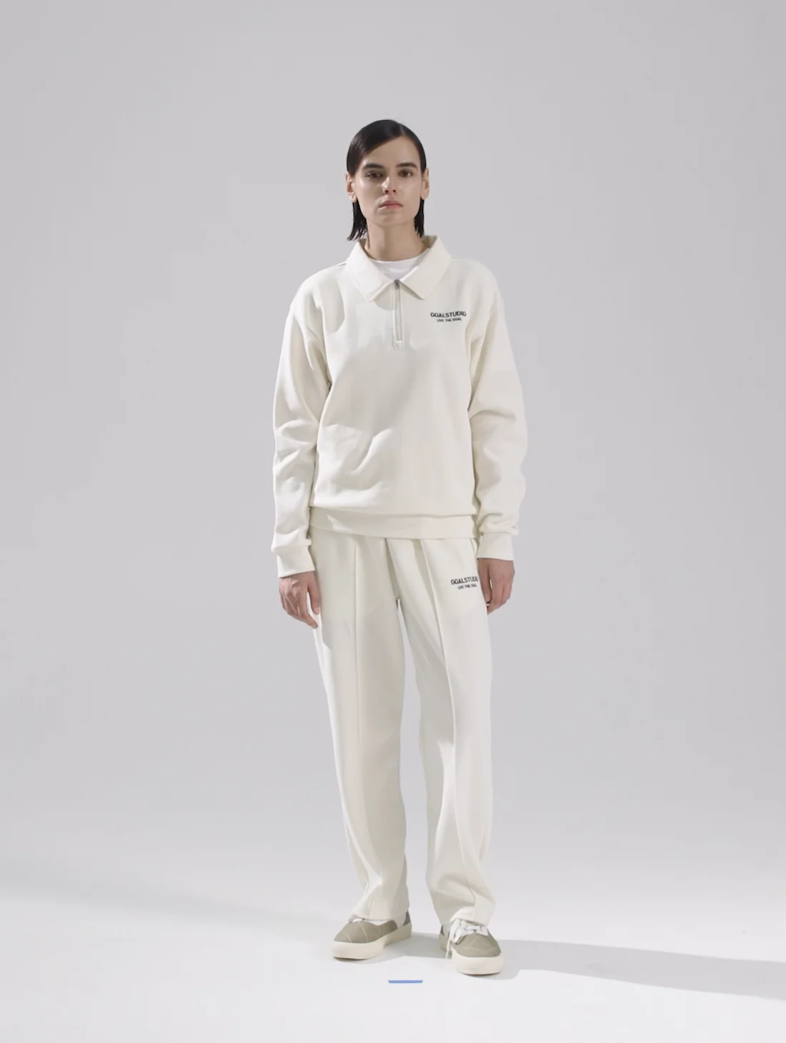 LETTERING JERSEY COLLAR ZIP-UP-IVORY - GOALSTUDIO