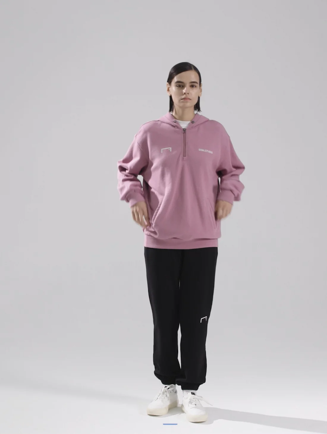 STONE WASHED HALF ZIP-UP HOODIE-PURPLE - GOALSTUDIO