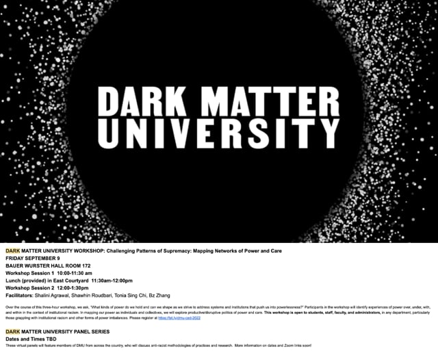 DARK MATTER UNIVERSITY:  Challenging patterns of supremacy: provocations from collective pedagogy, practice, and organizing
