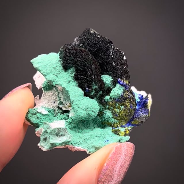 Volborthite and Azurite on Malachite