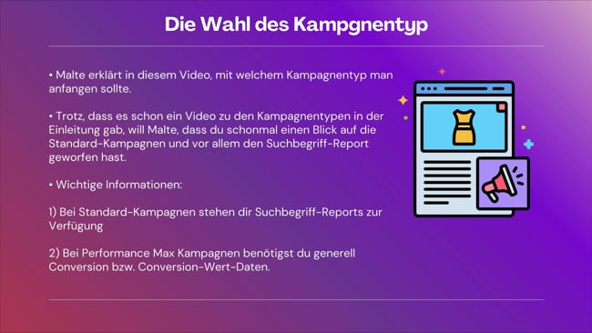 Welchen Kampagnentyp einrichten?