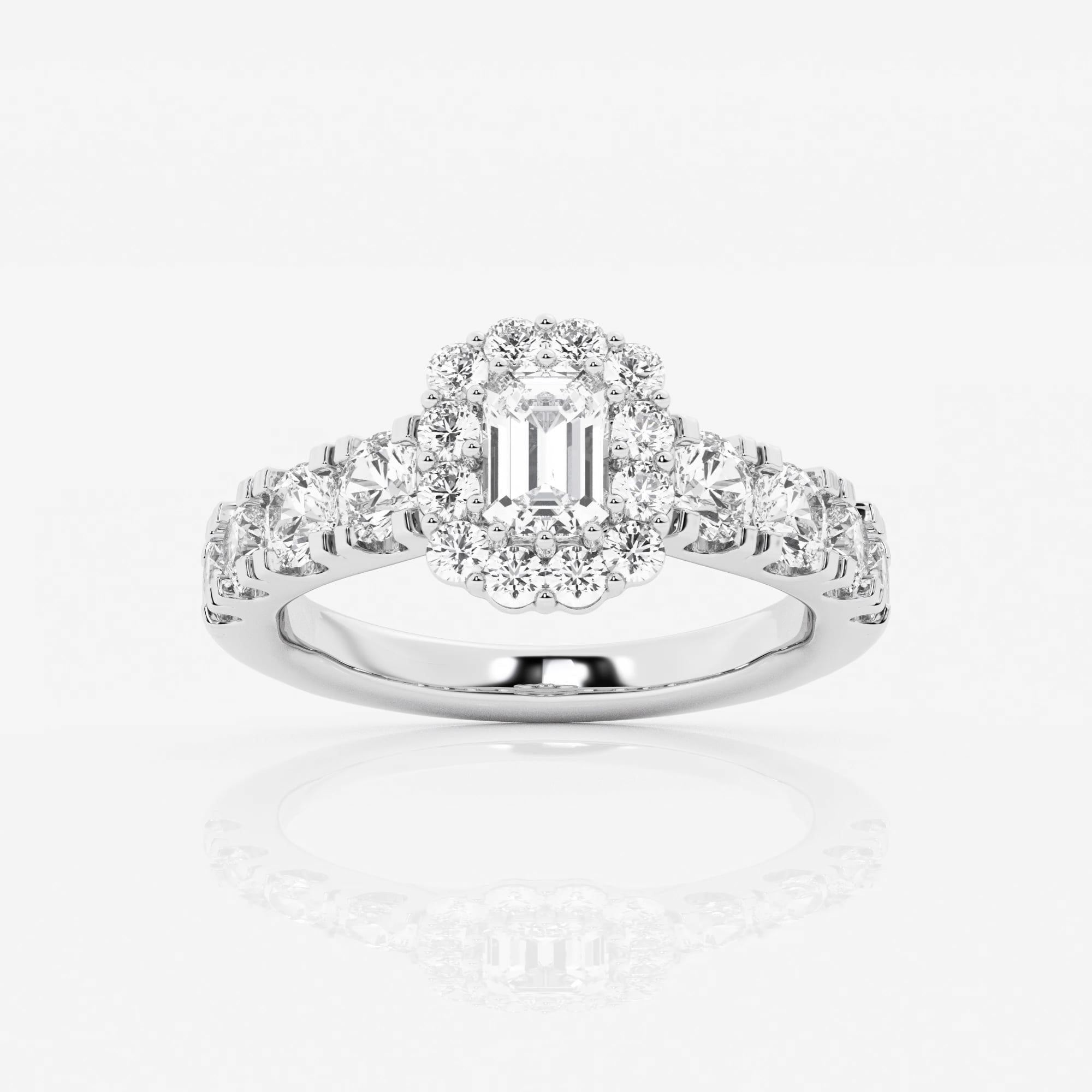 4 ctw Cushion Lab Grown Diamond Split Prong Engagement Ring with Large Halo 14K White Gold FG, VS2+