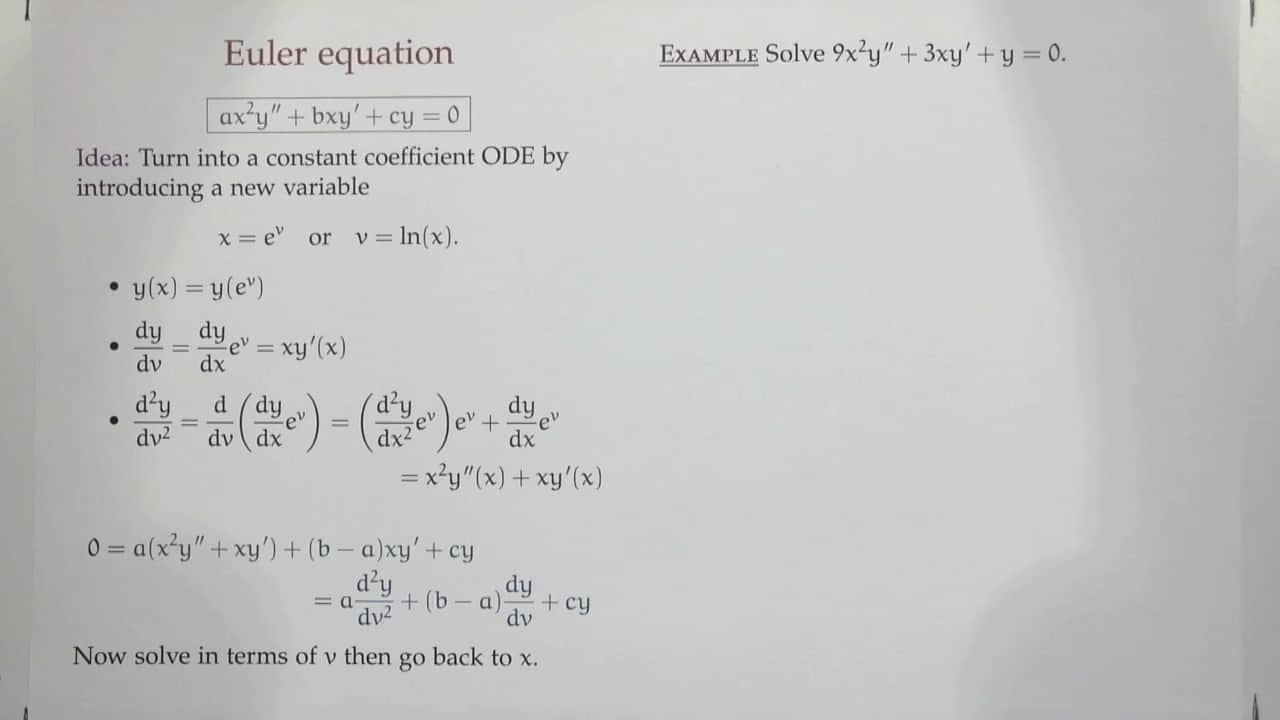 Differential Eqns. F2210 Euler equations + Strategy for