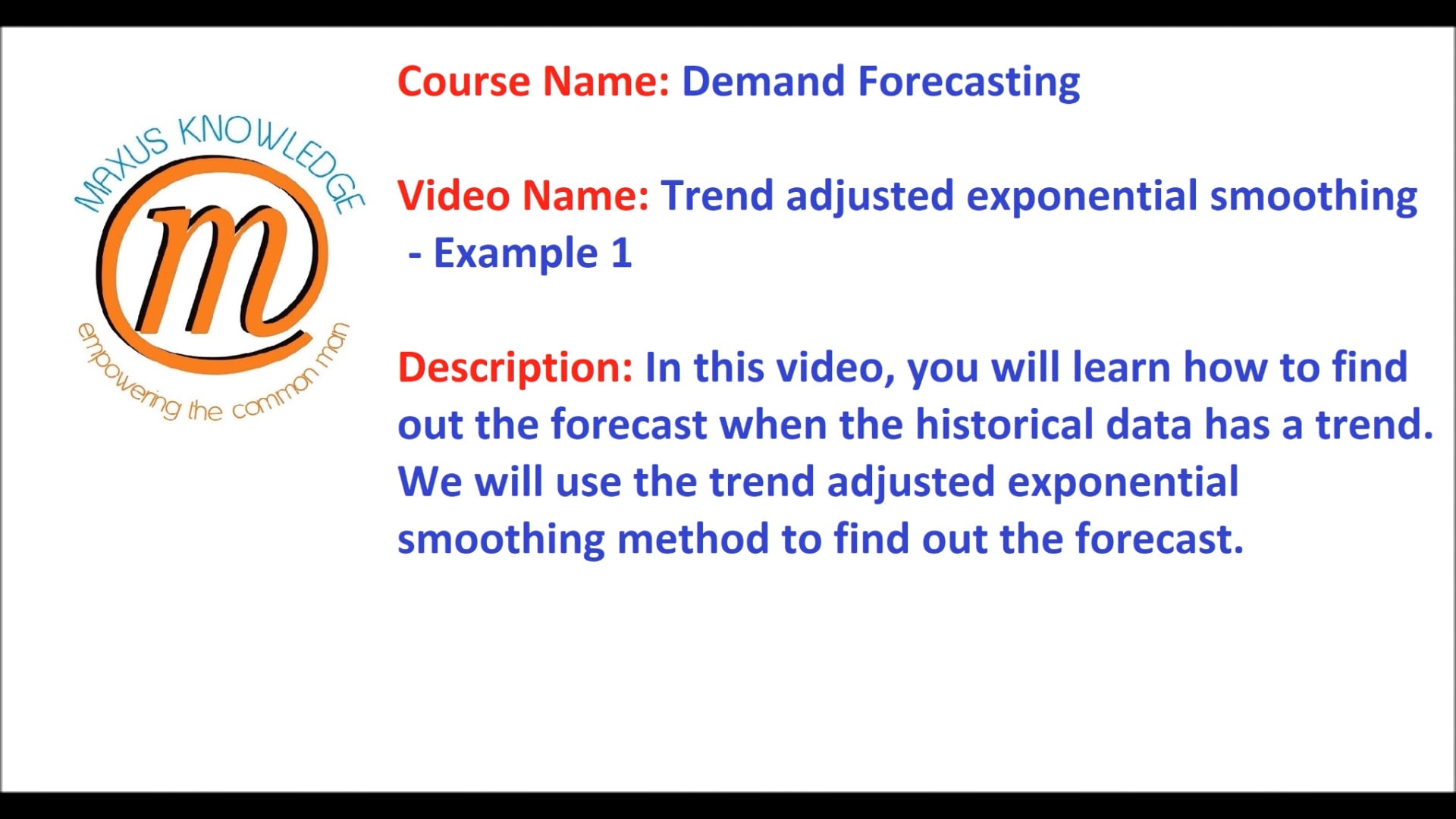 Trend adjusted exponential smoothing - Example 1 on Vimeo