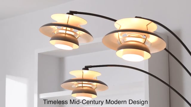 Palm Springs 83" 3-Light Arc Lamp // Dimmer Switch (Weathered Brass + Bluetone Shades) video thumbnail