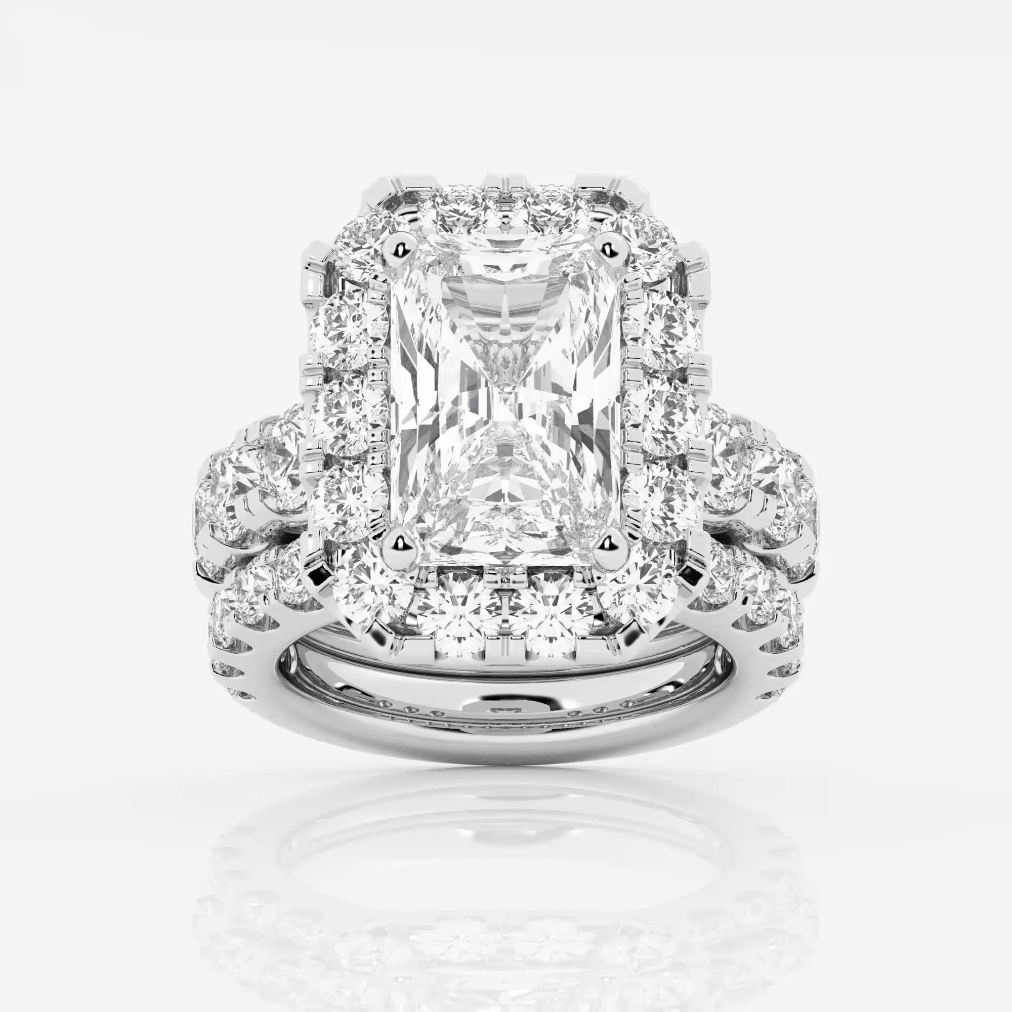 product video for 10 1/5 ctw Radiant Lab Grown Diamond Halo Engagement Ring With Matching Band