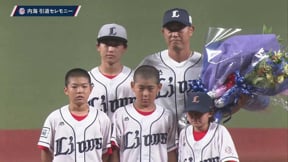【ライオンズ・内海哲也 引退セレモニー】花束の贈呈と記念撮影に高橋由伸氏と堀内恒夫氏、内海投手のご家族が登場!! 2022年9月19日 埼玉西武ライオンズ