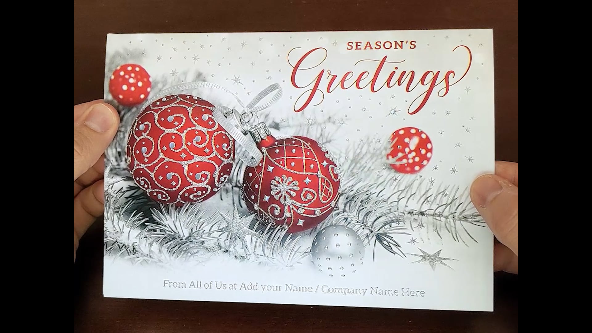 Season's Greetings Silver Spruce Ornaments Card, 1029103 | The
